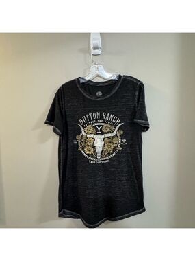 Women's Black Short Sleeve Tee with Dutton Ranch Yellowstone Graphic. Size S